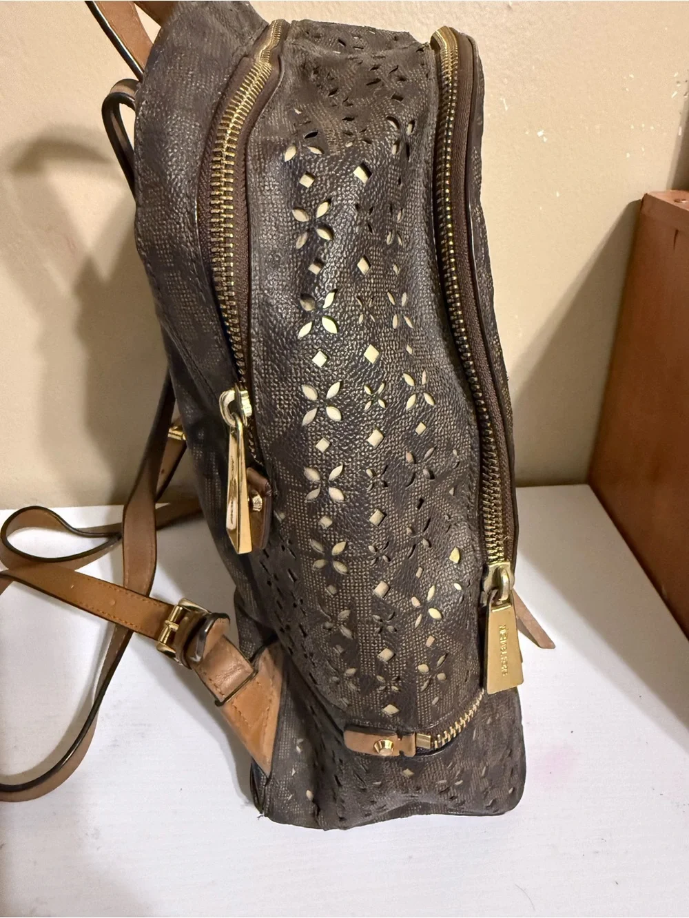 Michael Kors Dark Brown Backpack with Gold Accents